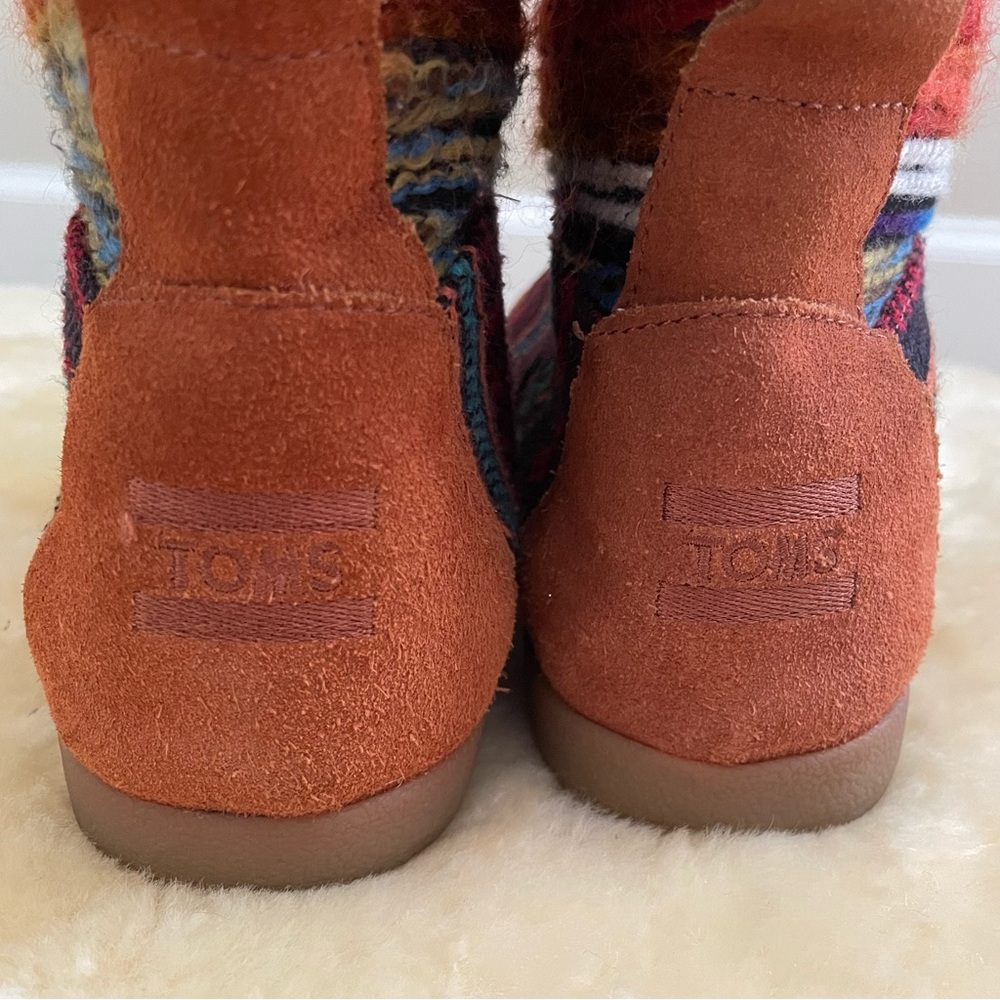 TOMS Nepal Colorful Knit Women's Mid Calf Leather Boots size 8 - Picture 5 of 12